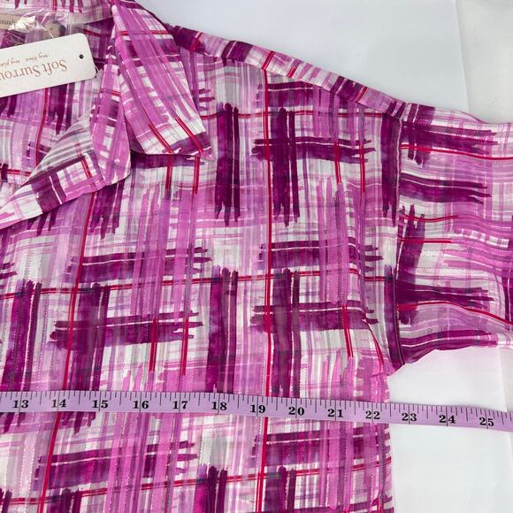 NEW Soft Surroundings M Absent Magenta Pink Metallic Sheer Button Porta Shirt - Picture 12 of 13
